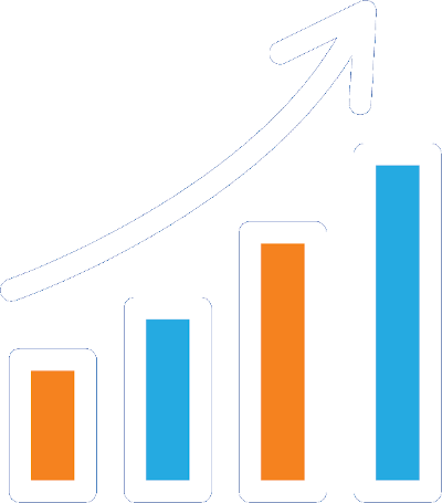 Bar graph with up arrow icon, representing students with improved behavior